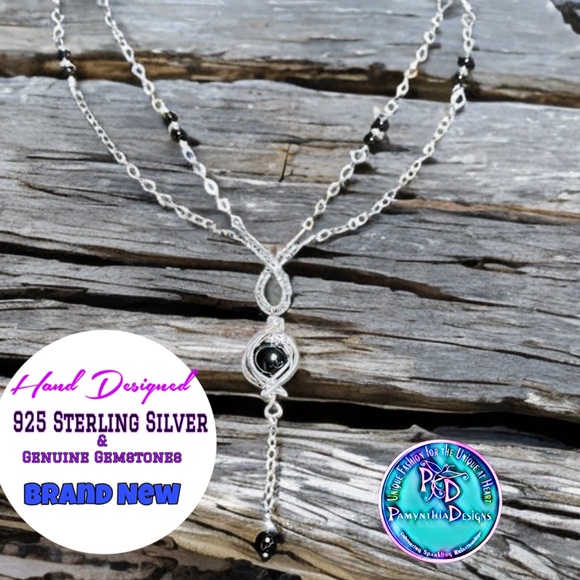 Black Onyx Sterling Silver Necklace-Unique Handcrafted Onyx Sterling Necklace - Picture 1 of 10